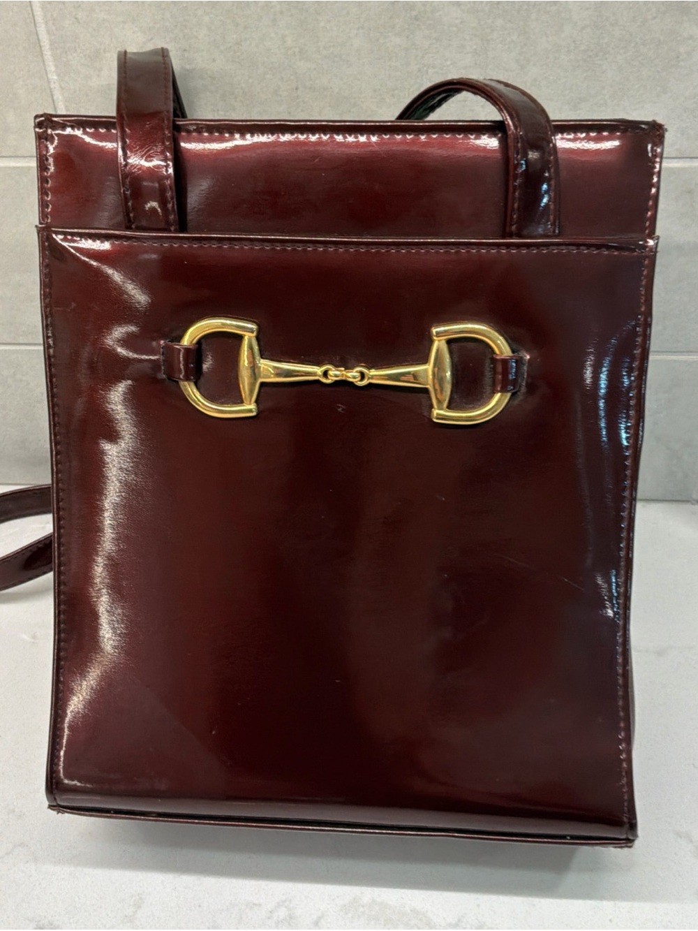 Vintage Empire Orr Horsebit Burgandy Patent Faux Leather Purse
